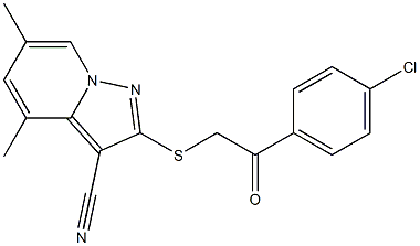 2-[[(4-Chlorophenylcarbonyl)methyl]thio]-4,6-dimethyl-pyrazolo[1,5-a]pyridine-3-carbonitrile 结构式