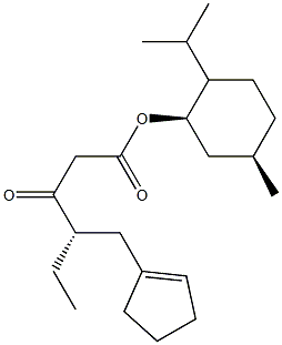 4-(1-Cyclopentenylmethyl)-3-oxohexanoic acid (1R,3R,4S)-p-menth-3-yl ester 结构式