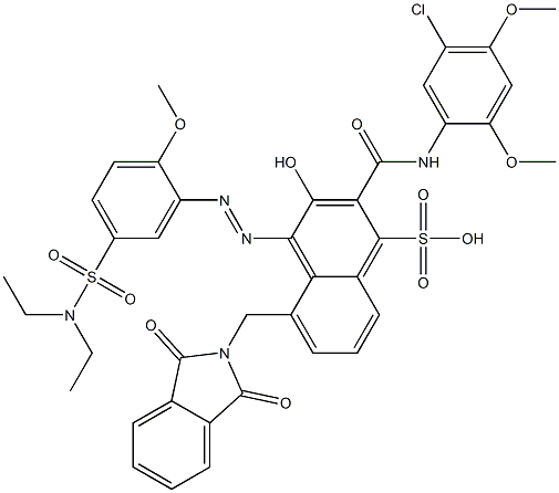 2-[(5-Chloro-2,4-dimethoxyphenyl)aminocarbonyl]-4-[5-[(diethylamino)sulfonyl]-2-methoxyphenylazo]-3-hydroxy-5-(phthalimidylmethyl)naphthalene-1-sulfonic acid 结构式