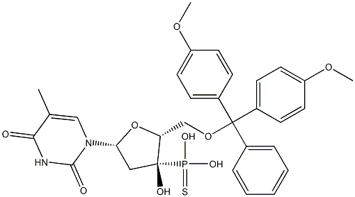 5'-O-(4,4'-Dimethoxytrityl)thymidine 3'-thiophosphonic acid 结构式