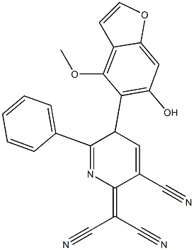 4-Methoxy-5-[[2-phenyl-5-cyano-3,6-dihydro-6-(dicyanomethylene)pyridin]-3-yl]benzofuran-6-ol 结构式