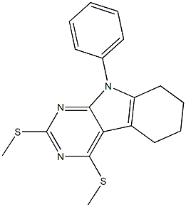 5,6,7,8-Tetrahydro-2,4-bis(methylthio)-9-phenyl-9H-pyrimido[4,5-b]indole 结构式