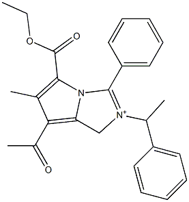 7-Acetyl-5-ethoxycarbonyl-6-methyl-2-(1-phenylethyl)-3-(phenyl)-1H-pyrrolo[1,2-c]imidazol-2-ium 结构式