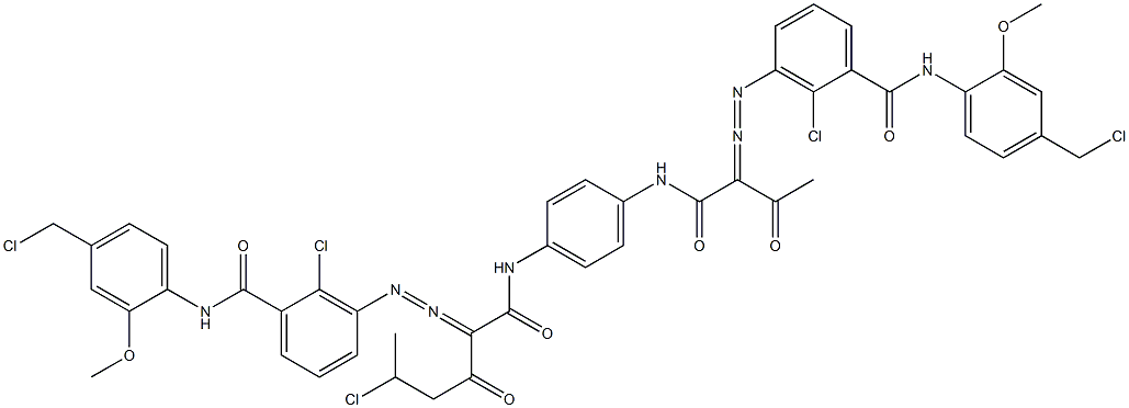 3,3'-[2-(1-Chloroethyl)-1,4-phenylenebis[iminocarbonyl(acetylmethylene)azo]]bis[N-[4-(chloromethyl)-2-methoxyphenyl]-2-chlorobenzamide] 结构式