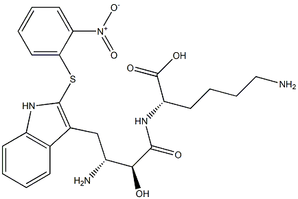 N2-[(2S,3R)-3-Amino-2-hydroxy-4-[2-[(2-nitrophenyl)thio]-1H-indol-3-yl]butyryl]-L-lysine 结构式