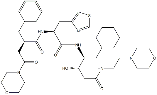 (3S,4S)-3-Hydroxy-5-cyclohexyl-4-[[(2S)-3-(4-thiazolyl)-2-[[(2R)-2-[morpholinocarbonylmethyl]-3-phenylpropionyl]amino]propionyl]amino]-N-(2-morpholinoethyl)valeramide 结构式