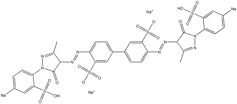 4,4'-Bis[[4,5-dihydro-3-methyl-5-oxo-1-(4-sodiosulfophenyl)-1H-pyrazol-4-yl]azo]-1,1'-biphenyl-3,3'-disulfonic acid disodium salt 结构式