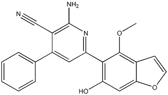 4-Methoxy-5-(4-phenyl-5-cyano-6-amino-2-pyridinyl)benzofuran-6-ol 结构式