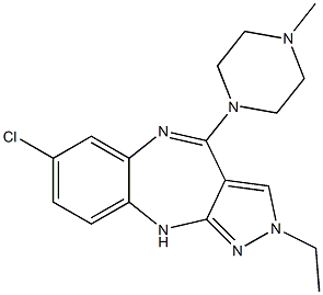 2-Ethyl-4-(4-methylpiperazin-1-yl)-7-chloro-2,10-dihydropyrazolo[3,4-b][1,5]benzodiazepine 结构式