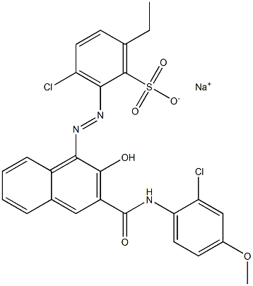 3-Chloro-6-ethyl-2-[[3-[[(2-chloro-4-methoxyphenyl)amino]carbonyl]-2-hydroxy-1-naphtyl]azo]benzenesulfonic acid sodium salt 结构式