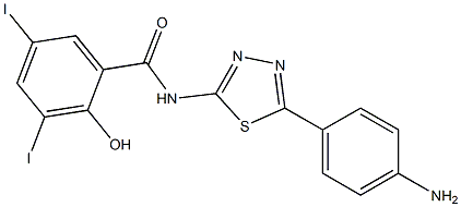 2-Hydroxy-3,5-diiodo-N-[5-[4-aminophenyl]-1,3,4-thiadiazol-2-yl]benzamide 结构式