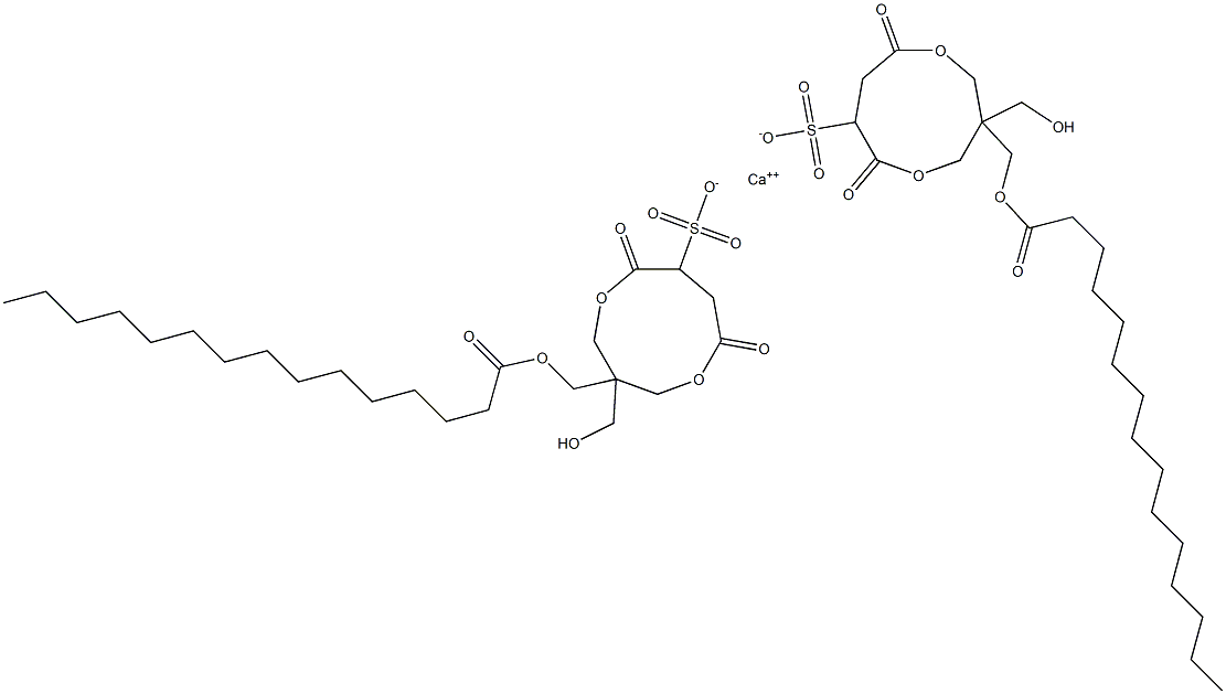 Bis[1-(1-oxopentadecyloxymethyl)-1-(hydroxymethyl)-4,7-dioxo-3,8-dioxacyclononane-6-sulfonic acid]calcium salt 结构式