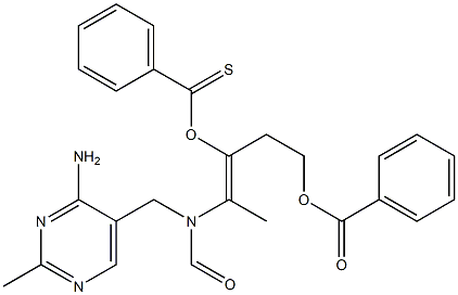 Thiobenzoic acid 2-[[(4-amino-2-methyl-5-pyrimidinyl)methyl]formylamino]-1-[2-(benzoyloxy)ethyl]-1-propenyl ester 结构式