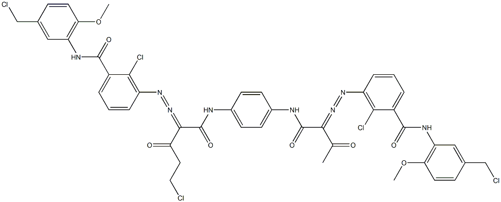 3,3'-[2-(Chloromethyl)-1,4-phenylenebis[iminocarbonyl(acetylmethylene)azo]]bis[N-[3-(chloromethyl)-6-methoxyphenyl]-2-chlorobenzamide] 结构式