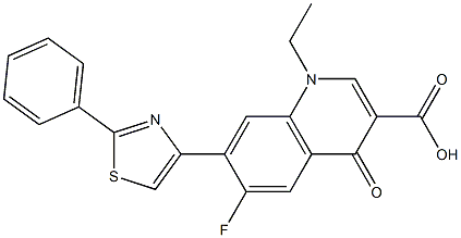 1,4-Dihydro-1-ethyl-4-oxo-6-fluoro-7-[2-phenylthiazol-4-yl]quinoline-3-carboxylic acid 结构式