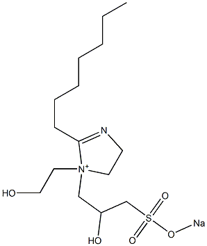 2-Heptyl-1-(2-hydroxyethyl)-1-[2-hydroxy-3-[(sodiooxy)sulfonyl]propyl]-2-imidazoline-1-ium 结构式