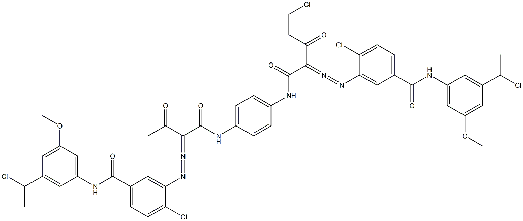 3,3'-[2-(Chloromethyl)-1,4-phenylenebis[iminocarbonyl(acetylmethylene)azo]]bis[N-[3-(1-chloroethyl)-5-methoxyphenyl]-4-chlorobenzamide] 结构式