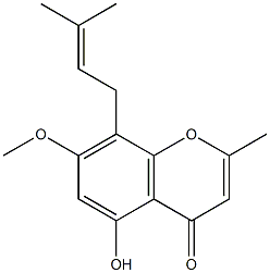 2-Methyl-5-hydroxy-7-methoxy-8-(3-methyl-2-butenyl)chromone 结构式