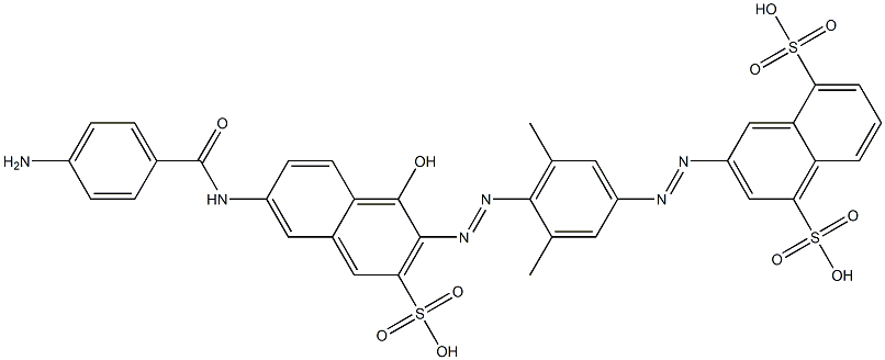 3-[[4-[[6-[(4-Aminobenzoyl)amino]-1-hydroxy-3-sulfo-2-naphthalenyl]azo]-3,5-dimethylphenyl]azo]-1,5-naphthalenedisulfonic acid 结构式