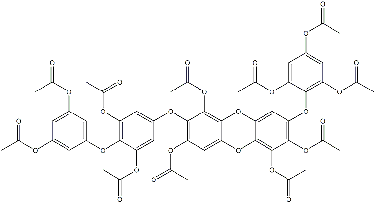 1,2,6,8-Tetraacetoxy-3-(2,4,6-triacetoxyphenoxy)-7-[3,5-diacetoxy-4-(3,5-diacetoxyphenoxy)phenoxy]dibenzo[b,e][1,4]dioxin 结构式