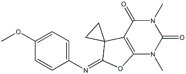 1,3-Dimethyl-6-(4-methoxyphenylimino)spiro[furo[2,3-d]pyrimidine-5(6H),1'-cyclopropane]-2,4(1H,3H)-dione 结构式