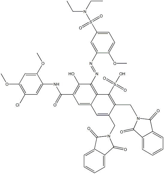 3-[(5-Chloro-2,4-dimethoxyphenyl)aminocarbonyl]-1-[5-[(diethylamino)sulfonyl]-2-methoxyphenylazo]-2-hydroxy-6,7-bis(phthalimidylmethyl)naphthalene-8-sulfonic acid 结构式