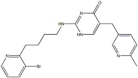 2-[[4-(3-Bromo-2-pyridinyl)butyl]amino]-5-[(6-methyl-3-pyridinyl)methyl]pyrimidin-4(1H)-one 结构式