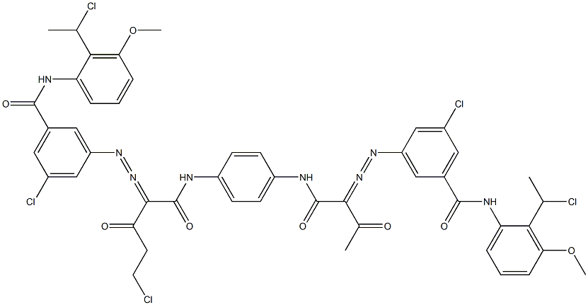 3,3'-[2-(Chloromethyl)-1,4-phenylenebis[iminocarbonyl(acetylmethylene)azo]]bis[N-[2-(1-chloroethyl)-3-methoxyphenyl]-5-chlorobenzamide] 结构式