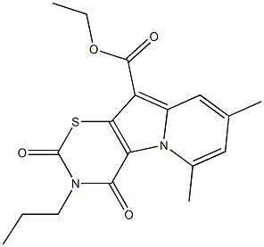 3,4-Dihydro-2,4-dioxo-3-propyl-6,8-dimethyl-2H-1,3-thiazino[6,5-b]indolizine-10-carboxylic acid ethyl ester 结构式