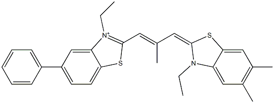 3-Ethyl-2-[3-(3-ethyl-5,6-dimethylbenzothiazol-2(3H)-ylidene)-2-methyl-1-propenyl]-5-phenylbenzothiazolium 结构式