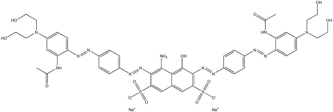 1-Hydroxy-2,7-bis[[4-[[2-(acetylamino)-4-[di(2-hydroxyethyl)amino]phenyl]azo]phenyl]azo]-8-aminonaphthalene-3,6-disulfonic acid disodium salt 结构式