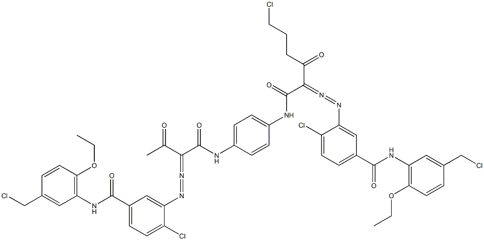 3,3'-[2-(2-Chloroethyl)-1,4-phenylenebis[iminocarbonyl(acetylmethylene)azo]]bis[N-[3-(chloromethyl)-6-ethoxyphenyl]-4-chlorobenzamide] 结构式