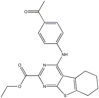 5,6,7,8-Tetrahydro-4-(4-acetylphenylamino)[1]benzothieno[2,3-d]pyrimidine-2-carboxylic acid ethyl ester 结构式