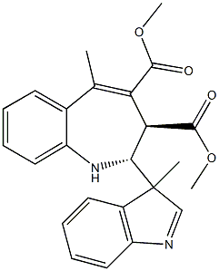 (2R,3R)-2,3-Dihydro-5-methyl-2-(3-methyl-3H-indol-3-yl)-1H-1-benzazepine-3,4-dicarboxylic acid dimethyl ester 结构式