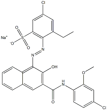 3-Chloro-5-ethyl-6-[[3-[[(4-chloro-2-methoxyphenyl)amino]carbonyl]-2-hydroxy-1-naphtyl]azo]benzenesulfonic acid sodium salt 结构式