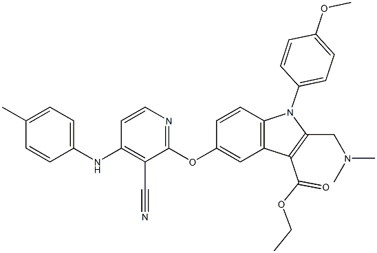 1-(4-Methoxyphenyl)-2-[(dimethylamino)methyl]-5-[3-cyano-4-[(4-methylphenyl)amino]pyridin-2-yloxy]-1H-indole-3-carboxylic acid ethyl ester 结构式