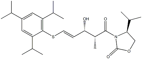 (4S)-4-Isopropyl-3-[(2R,3R)-3-hydroxy-2-methyl-5-(2,4,6-triisopropylphenylthio)-4-pentenoyl]oxazolidin-2-one 结构式