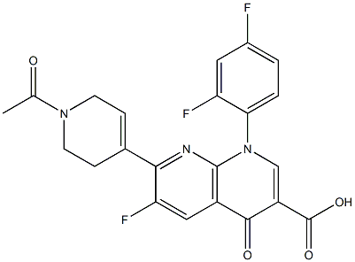 1,4-Dihydro-6-fluoro-7-[(1-acetyl-1,2,5,6-tetrahydropyridin)-4-yl]-4-oxo-1-(2,4-difluorophenyl)-1,8-naphthyridine-3-carboxylic acid 结构式