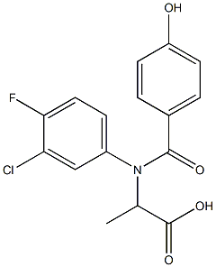 2-[N-(4-Hydroxybenzoyl)-3-chloro-4-fluoroanilino]propanoic acid 结构式