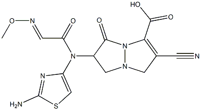 6-[(2-Amino-4-thiazolyl)(methoxyimino)acetylamino]-2-cyano-6,7-dihydro-5-oxo-1H,5H-pyrazolo[1,2-a]pyrazole-3-carboxylic acid 结构式