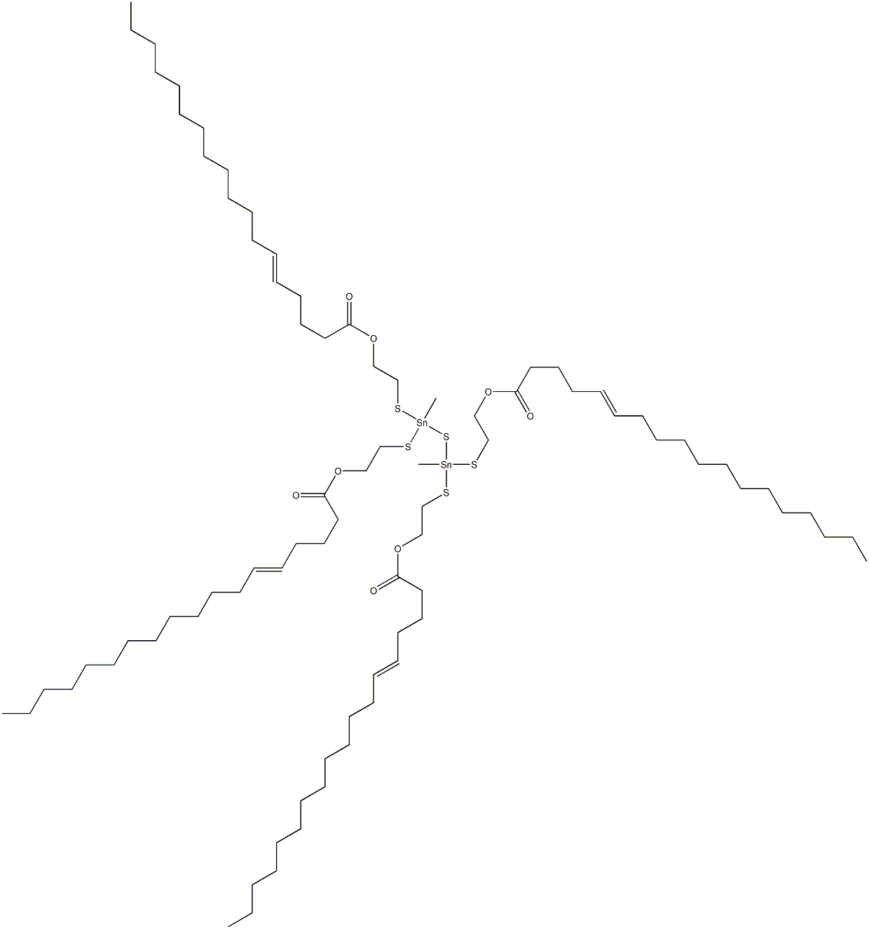 Bis[methylbis[[2-(4-heptadecenylcarbonyloxy)ethyl]thio]stannyl] sulfide 结构式