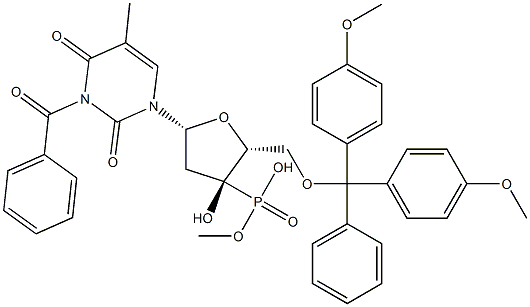 5'-O-[Bis(4-methoxyphenyl)(phenyl)methyl]-3-benzoylthymidine 3'-phosphonic acid methyl ester 结构式