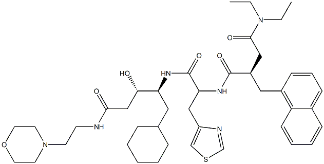 (3S,4S)-3-Hydroxy-5-cyclohexyl-4-[3-(4-thiazolyl)-2-[[(2R)-2-[diethylaminocarbonylmethyl]-3-(1-naphthalenyl)propionyl]amino]propionylamino]-N-(2-morpholinoethyl)valeramide 结构式