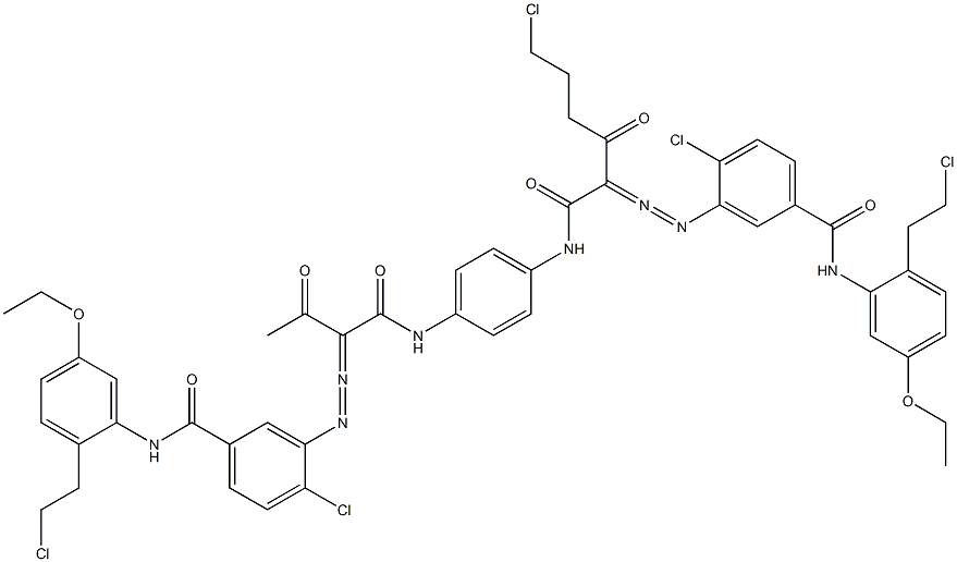 3,3'-[2-(2-Chloroethyl)-1,4-phenylenebis[iminocarbonyl(acetylmethylene)azo]]bis[N-[2-(2-chloroethyl)-5-ethoxyphenyl]-4-chlorobenzamide] 结构式