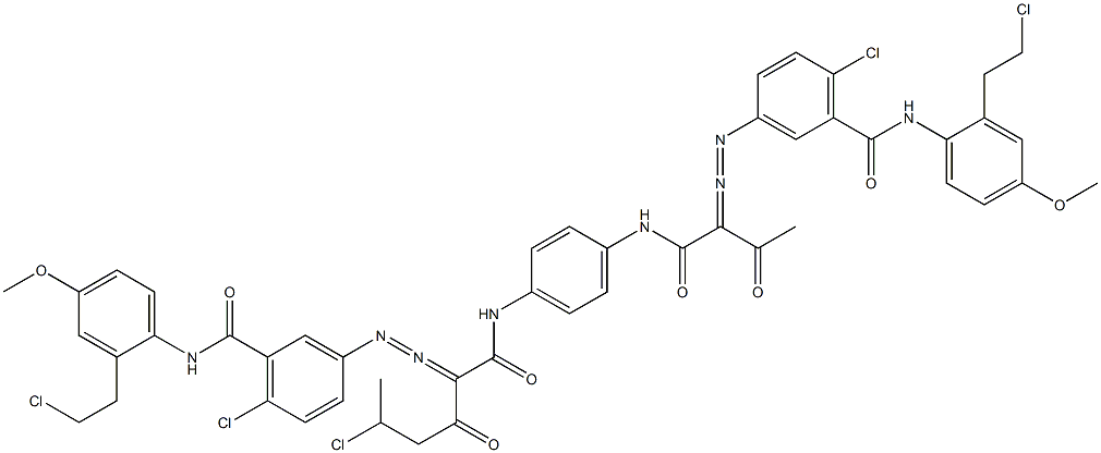 3,3'-[2-(1-Chloroethyl)-1,4-phenylenebis[iminocarbonyl(acetylmethylene)azo]]bis[N-[2-(2-chloroethyl)-4-methoxyphenyl]-6-chlorobenzamide] 结构式