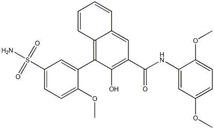 3-Hydroxy-N-(2,5-dimethoxyphenyl)-4-(2-methoxy-5-sulfamoylphenyl)-2-naphthamide 结构式