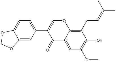 7-Hydroxy-6-methoxy-8-(3-methyl-2-butenyl)-3-(3,4-methylenedioxyphenyl)-4H-1-benzopyran-4-one 结构式