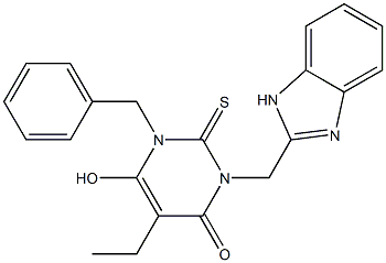 3-(1H-Benzimidazol-2-ylmethyl)-1,2-dihydro-6-hydroxy-2-thioxo-1-benzyl-5-ethylpyrimidin-4(3H)-one 结构式