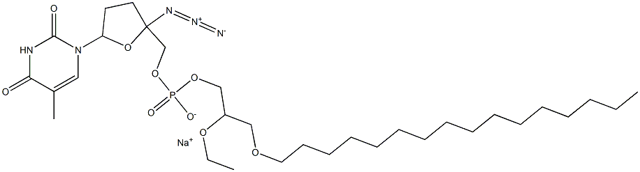 [[[2-Azidotetrahydro-5-[(1,2,3,4-tetrahydro-5-methyl-2,4-dioxopyrimidin)-1-yl]furan]-2-yl]methoxy](2-ethoxy-3-hexadecyloxypropoxy)phosphinic acid sodium salt 结构式