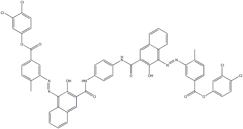 1,4-Bis[1-[[2-methyl-5-(3,4-dichlorophenoxycarbonyl)phenyl]azo]-2-hydroxy-3-naphthoylamino]benzene 结构式